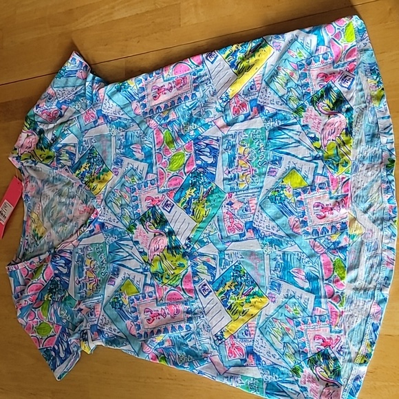 Lilly Pulitzer Etta V-Neck Tee Top Multi Wish You Were Here - Picture 4 of 8